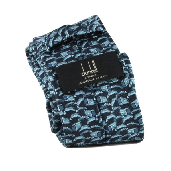 Dunhill mulberry silk tie in a duke lock pattern grey blue and navy