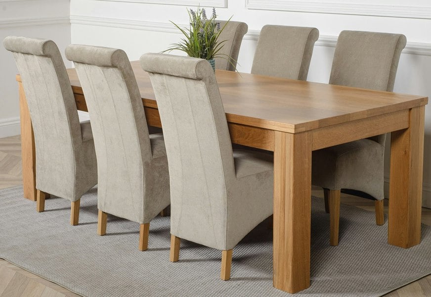 That's Furniture Dakota Extra Large Oak Dining Table with Montana Fabric Chairs