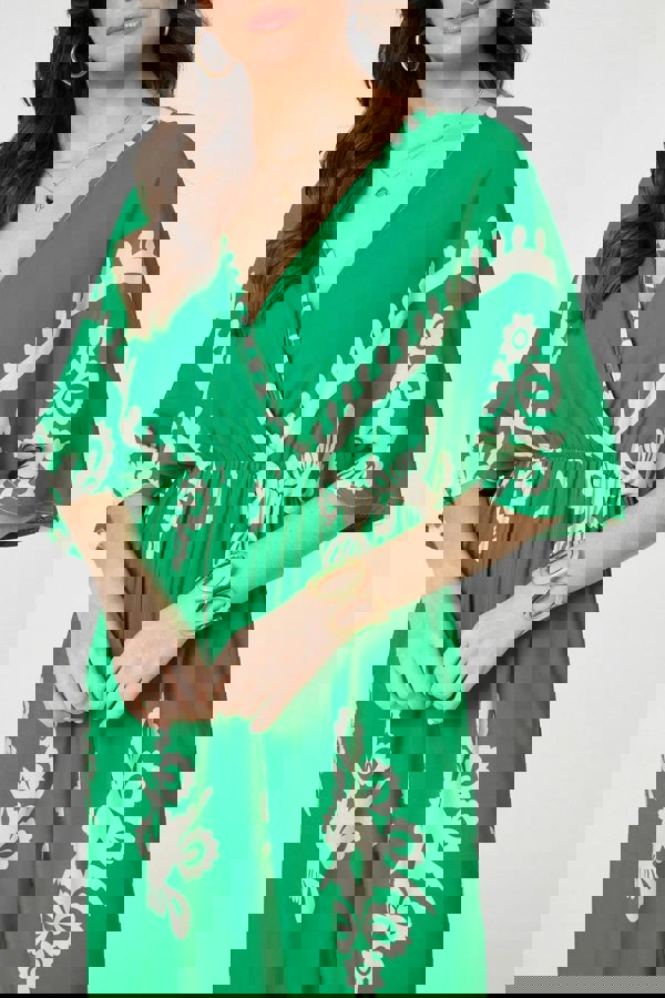 Green | Printed 3/4 Sleeve Jumpsuit