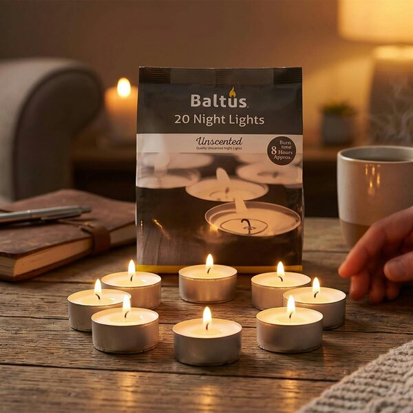Baltus Unscented Tealight Candles, Pack of 20, Up to 8 Hour Burn Time