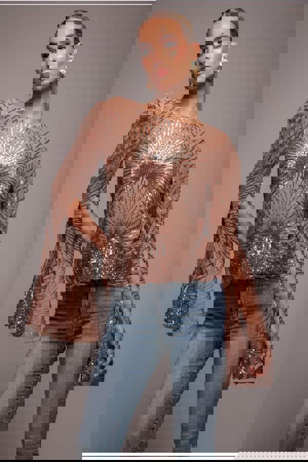Sequin Starburst Cape Sleeve Top - Champagne T224