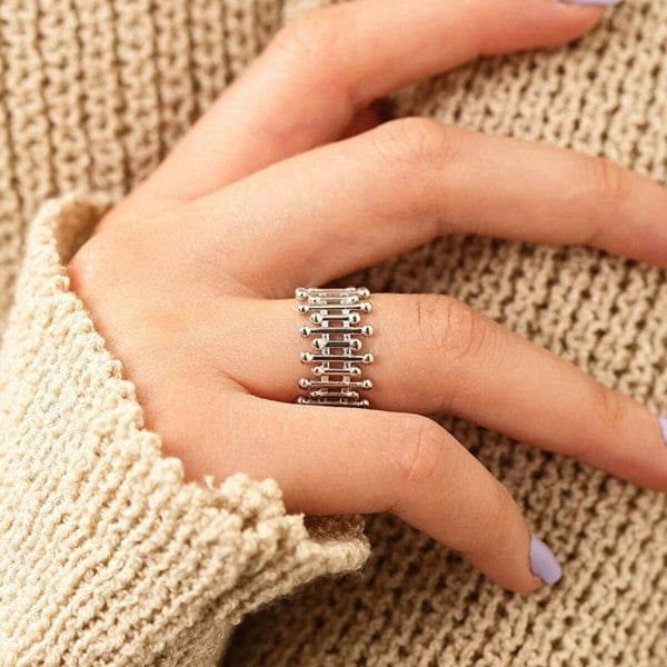 Spero London Multiple Bar Bead Design Sterling Silver Ring