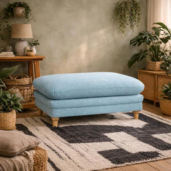 Wyld Haus Bambola Retro Soft Blue Chenille Cushioned Footstool
