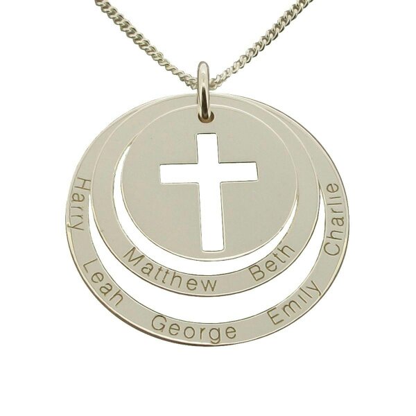 Christopher James of London Sterling Silver Personalised Two Disc Cut Out Cross Pendant & Chain