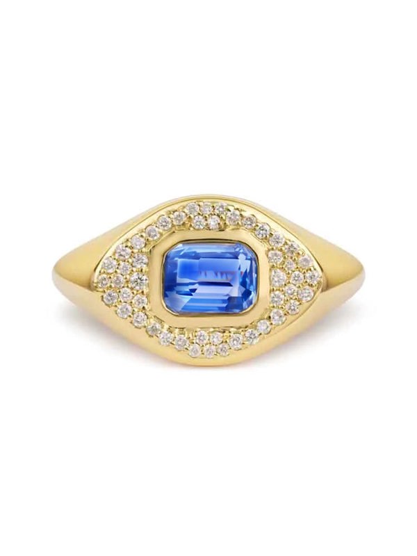 Gemdaia Blue Sapphire & Diamond Signet Ring