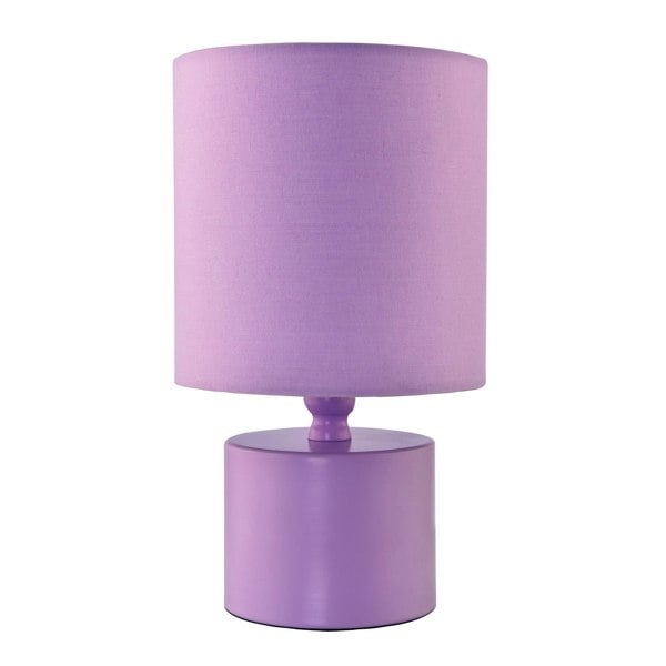 Modern Soft Lilac Glossy Table Lamp with Cotton Fabric Drum Shade Image 1