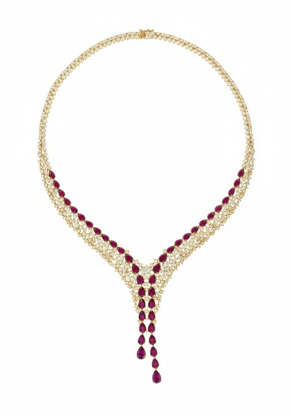 Latelita Baroness Statement Necklace Ruby Gold
