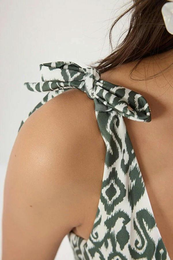 WOVCOR Patterned Knotted Triangle Covered Bikini Top