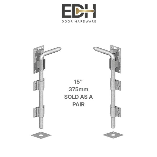 EDH Door Hardware Galvanised Heavy Duty Drop Bolt for Gates, Garage & Shed Doors – 12", 15", 18" & 24"