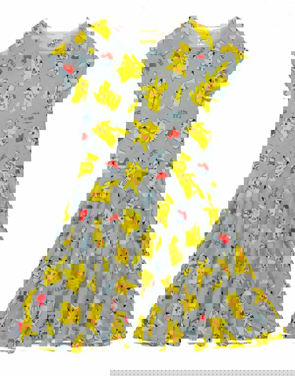 Pokemon Girls Grey Pikachu Short Sleeve Skater Dress