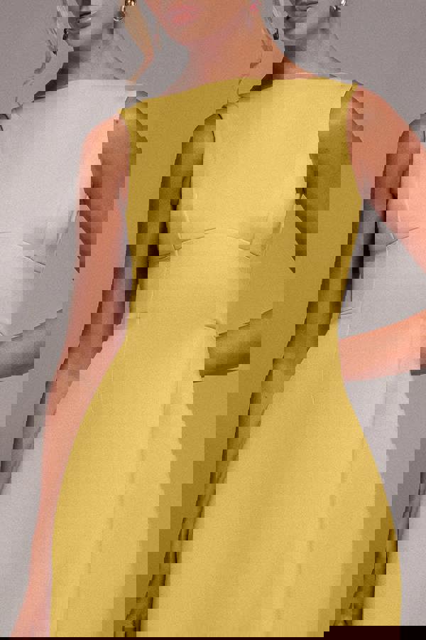 Boatneck Open Back Scuba Mini Dress - Lemon DR4707