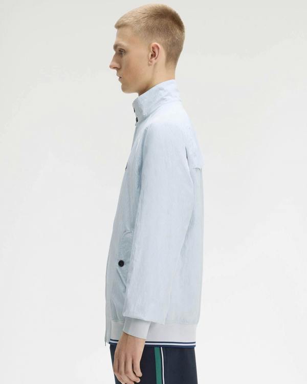 Fred Perry Mens Crinkle Harrington Jacket - Dusky Blue 28A | CHO | Designer Mens Jackets