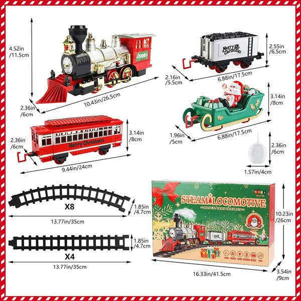 deAO Toys Christmas Train Set with Lights, Sounds Smoke Electric Tree Train Set for Kids, Perfect Christmas Gift