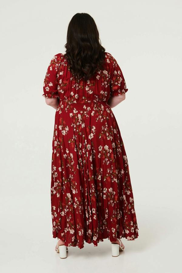 Red | Curve Floral Bardot Empire Maxi Dress
