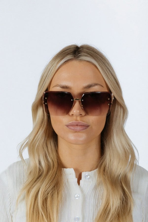 SVNX Rimless Oversized Square Sunglassses in White Gold