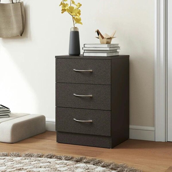 Three-Drawer Simple Bedside Table - Black