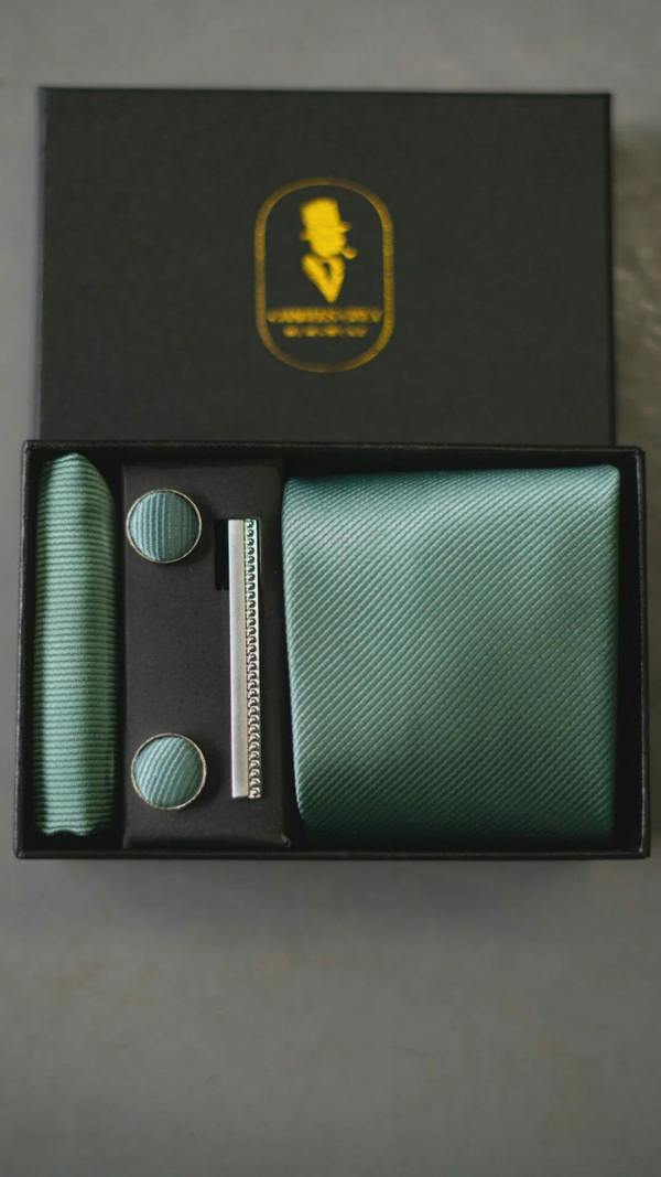 Charles Grey Charles Grey Tie, Pocket Square, Cuff Link & Tie Clip Set - Sage Green