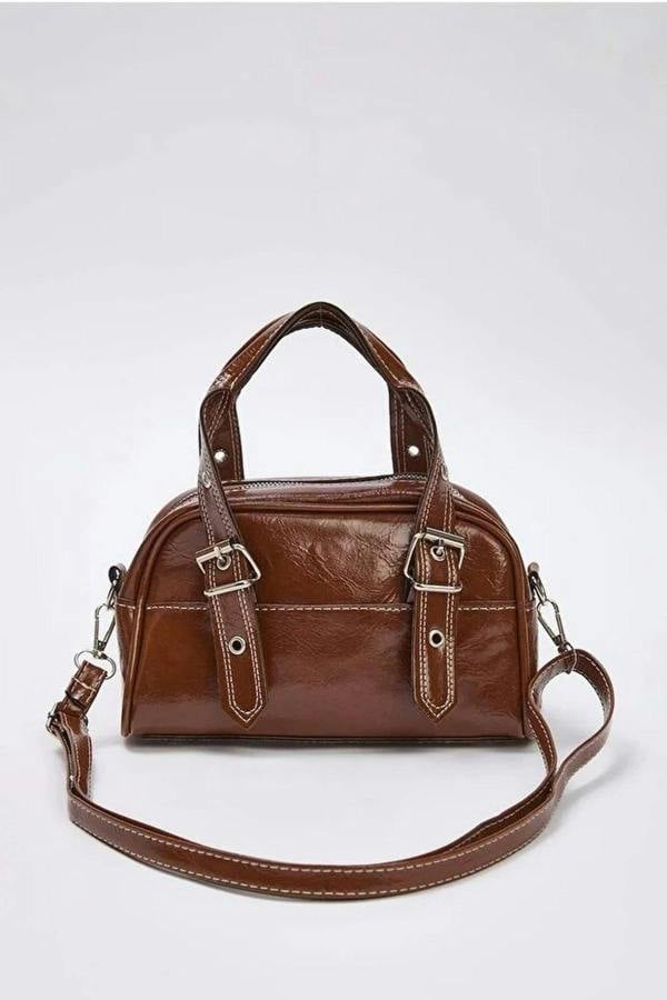 WOVCOR Women's Bowling Mini City Hand and Shoulder Bag with Contrast Stitching