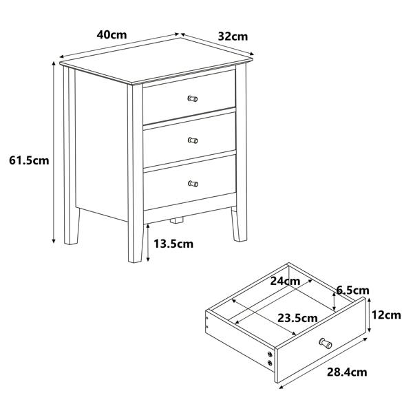 Core Products Henley 3-Drawer Tall Bedside Cabinet