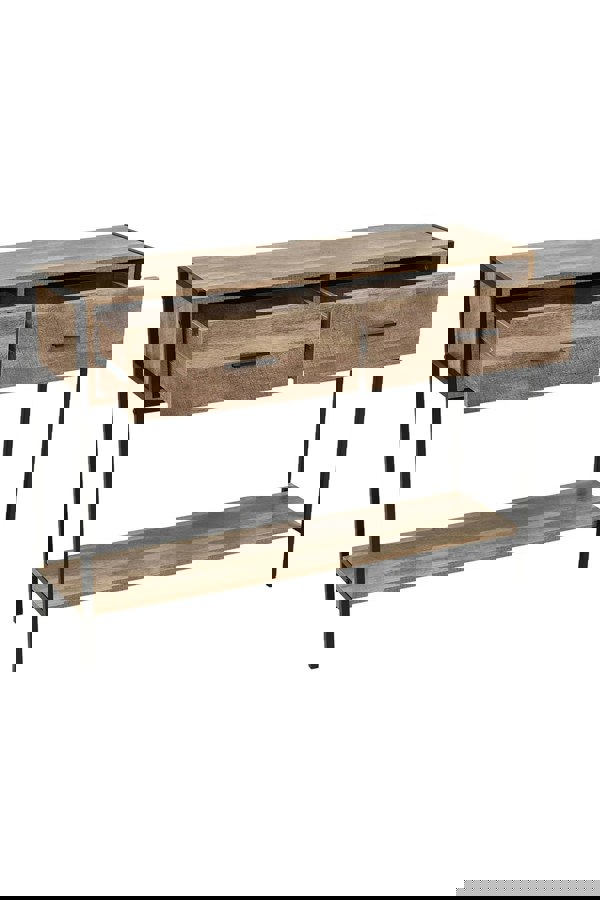 Living and Home Rustic Brown Metal Frame Console Table with 2 Drawer and Shelf