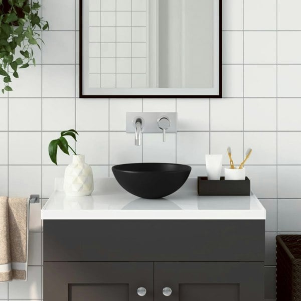 Berkfield Bathroom Sink Ceramic Matt Black Round