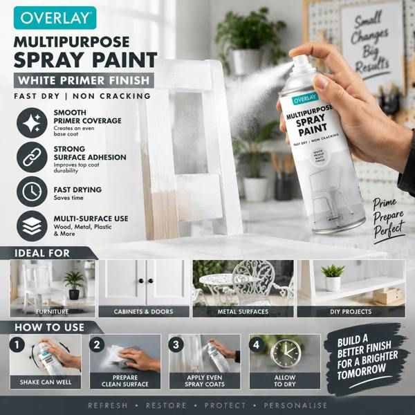 Overlay 5X Overlay White Primer Matt Auto Professional Spray Paint 400ml