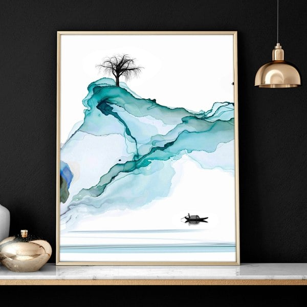 Art print set of 3 | Japanese Teal wall art for living room