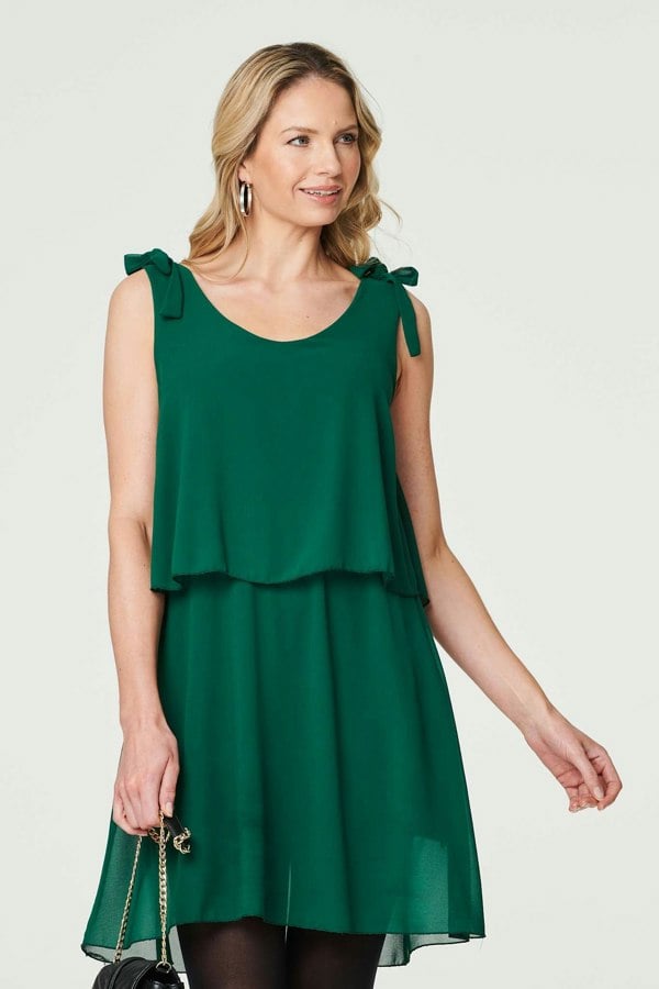 Green | Semi Sheer Short Tiered Tunic