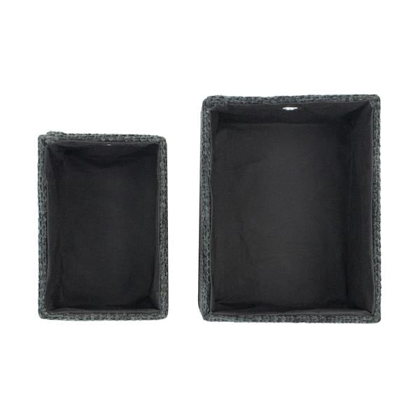 JVL Metro Rectangular Lidded Fabric Storage Baskets for Home Organisation, Set of 2, Black