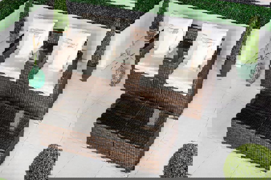 Giardino Havana 2 Seat Modular Sofa Rattan Garden Balcony Furniture Set Outdoor Drinks Cooler Table & 2 Ottomans