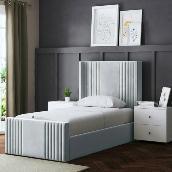 DS Living Elara Divan Bed with Winged Panel Headboard - Silver - Small Double / 4ft