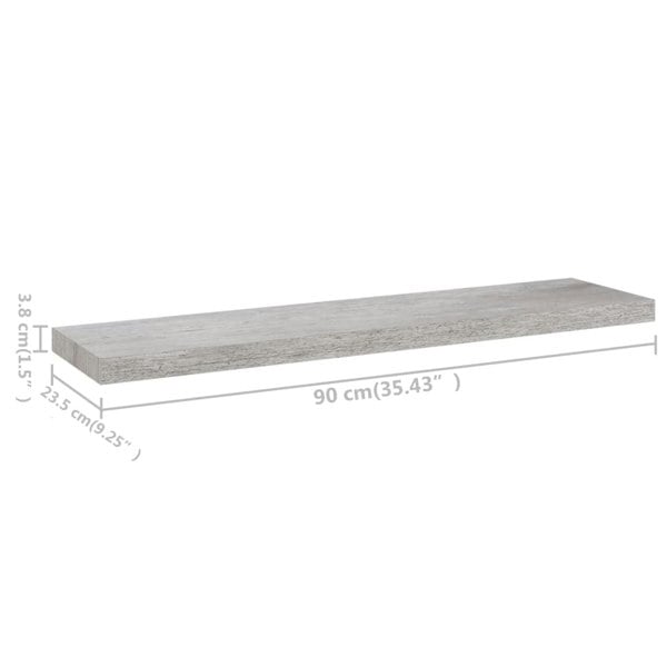 Berkfield Floating Wall Shelf Concrete Grey 90x23.5x3.8 cm MDF