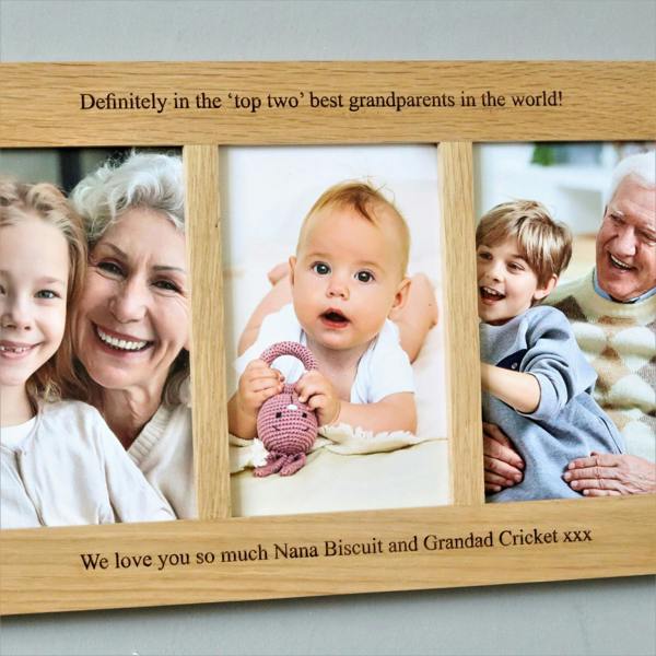 MijMoj Design Personalised Solid Oak Three Aperture Picture Frame - For 6x4" Photos