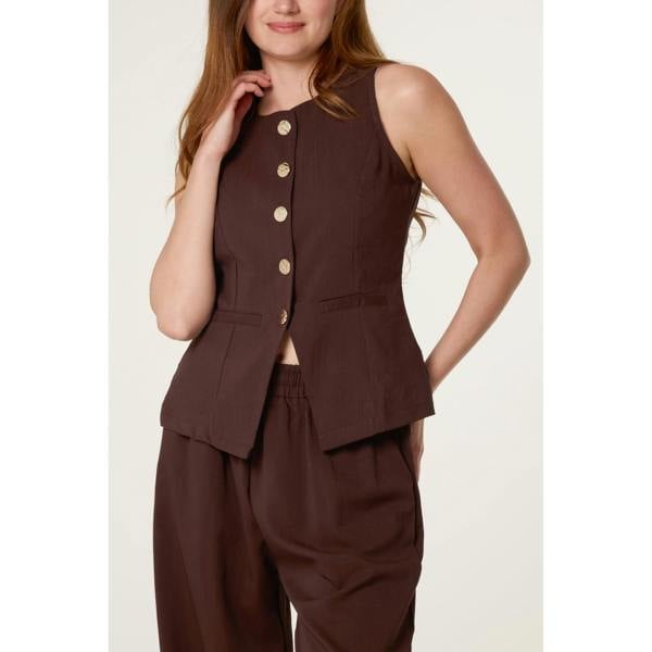 Blue Vanilla Round Neck Button Through Vest & Trouser Set