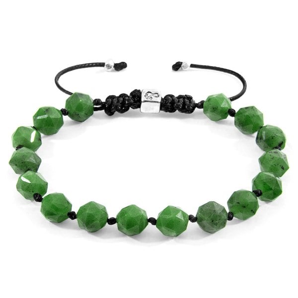 Anchor & Crew Green Jade Zebedee Silver and Stone Beaded Macrame Bracelet 