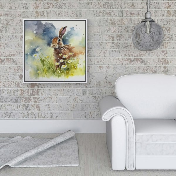 Warren Reed Hare And Daisies Watercolour Framed Canvas