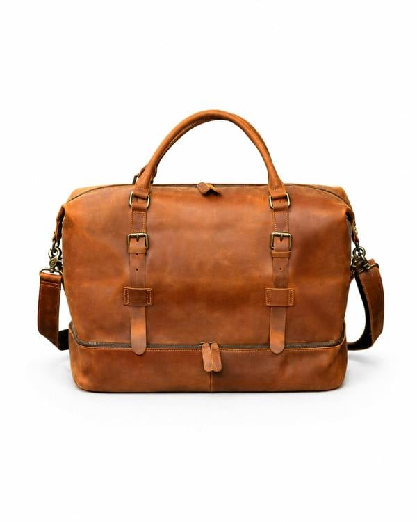 Touri Leather Weekend Bag With Suit Compartment Brown