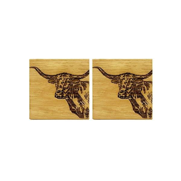 Diletto Gifts Texas Longhorn Oak Coasters - Set of 2