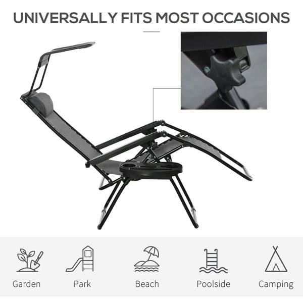 Light grey foldable reclining lounger chair with canopy shade and headrest