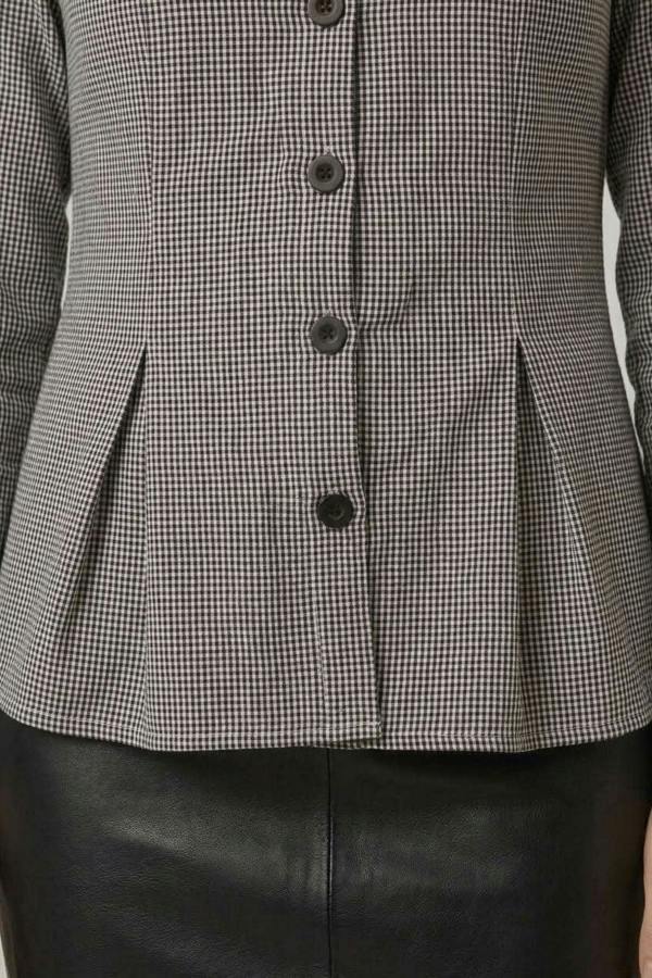 Black | Gingham Print 3/4 Sleeve Peplum Shirt