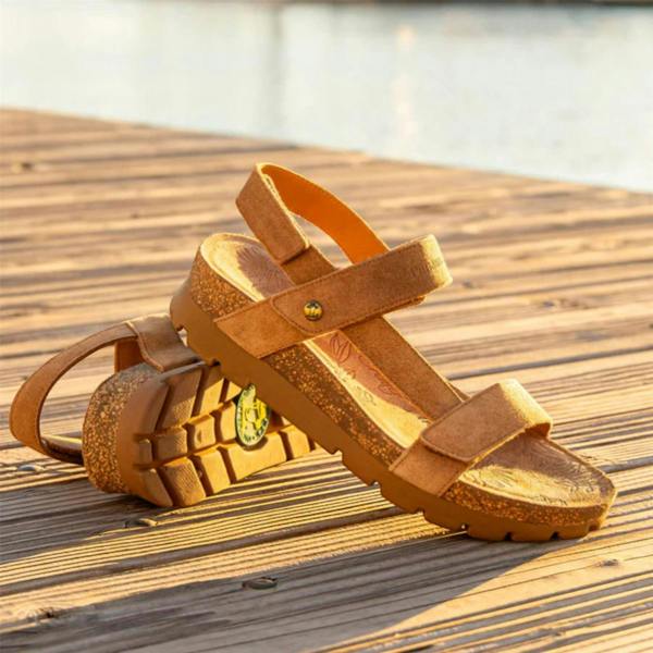 Panama Jack Women's Wedge Bark Brown Suede Leather Sandals - Selma B10