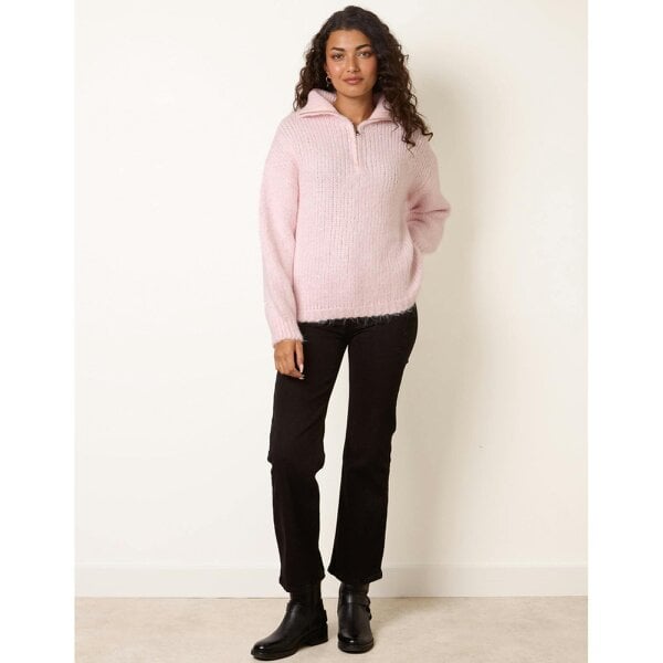 Blue Vanilla Zip Neck Glitter Detail Jumper