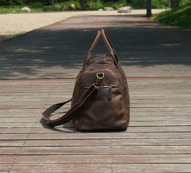 Touribag Genuine Leather Weekend Bag - Dark Brown