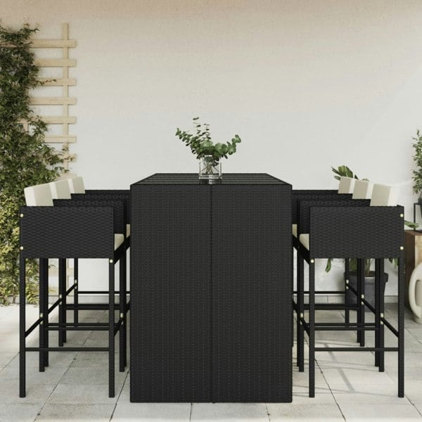 Berkfield 7 Piece Garden Bar Set with Cushions Black Poly Rattan