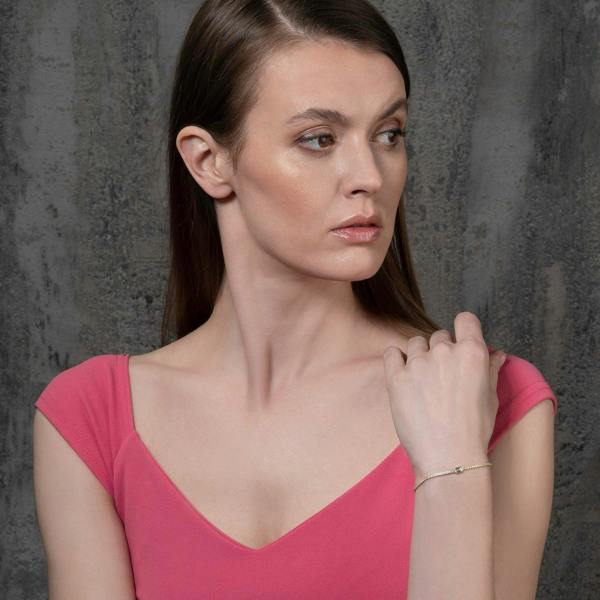 Gold Plated Skinny Tennis Bracelet with a Baguette Stone - namana.london