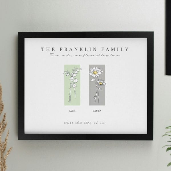 Personalised Memento Company Personalised Birth Flower Family of 2 Black Framed Print