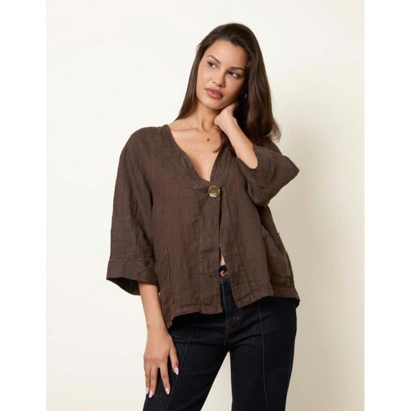 Blue Vanilla One Button Linen Blazer