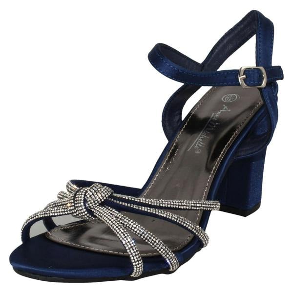 Anne Michelle Ladies Anne Michelle High Block Heel Diamante Knot Sandals F12051