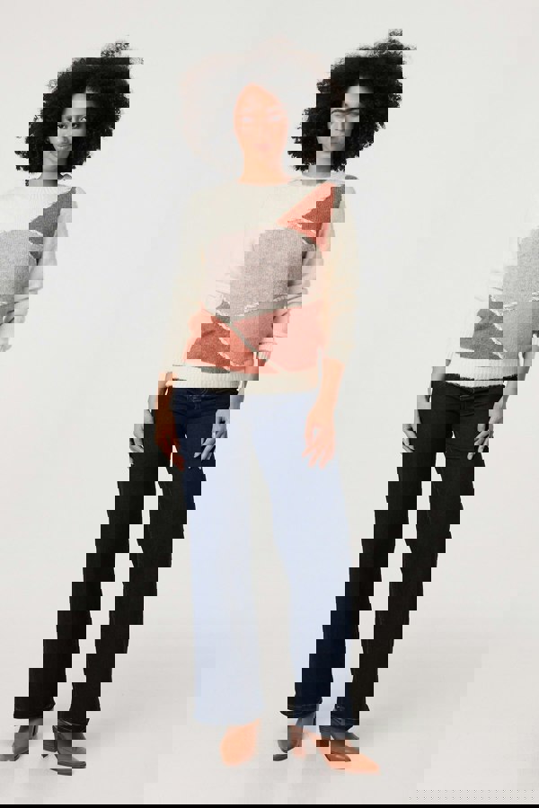 White | Asymmetric Colour Block Knitted Jumper
