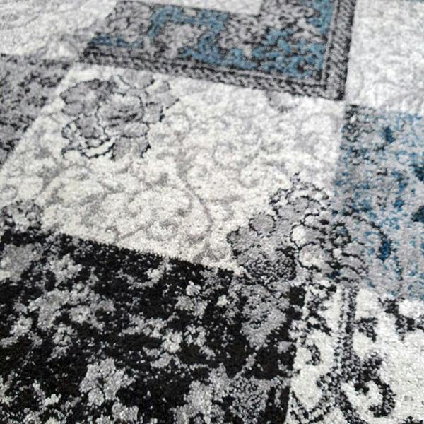 Oriental Rug Grey Blue Patchwork Pattern Mat Small Large Room Floor Check Carpet